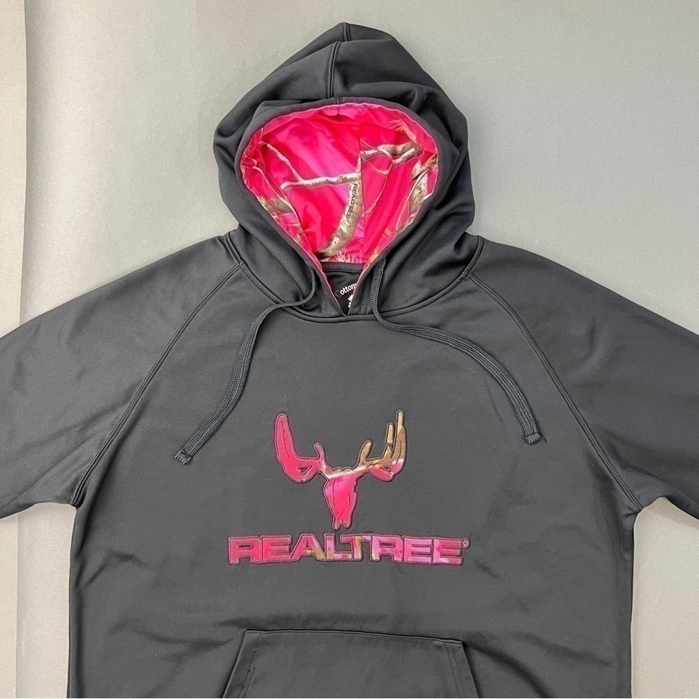 Y2K Real Tree Pink Camo Logo Black Pullover Hoodie - Picture 3 of 7